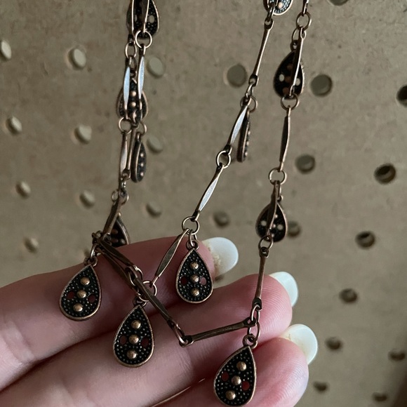 Double strand matte copper necklace tiny teardrop charms.
